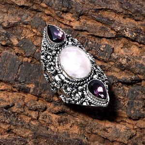 Rose quartz and amethyst Victorian style ring
